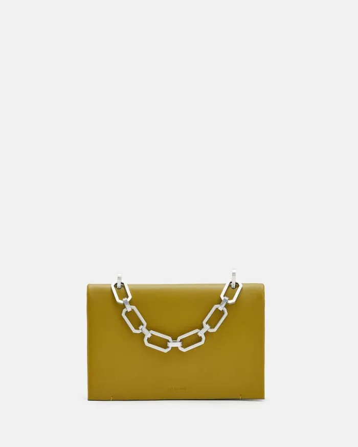 Yua Leather Removable Chain Clutch Bag Sap Green Women AllSaints Handbags and Wallets
