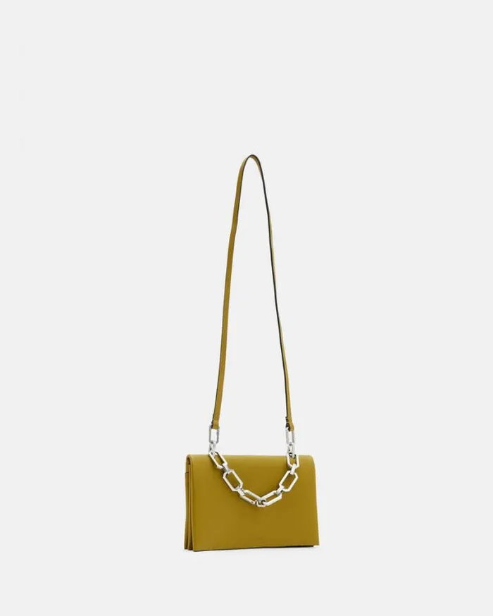 Yua Leather Removable Chain Clutch Bag Sap Green Women AllSaints Handbags and Wallets Yua Leather Removable Chain Clutch Bag Sap Green Women AllSaints Handbags and Wallets