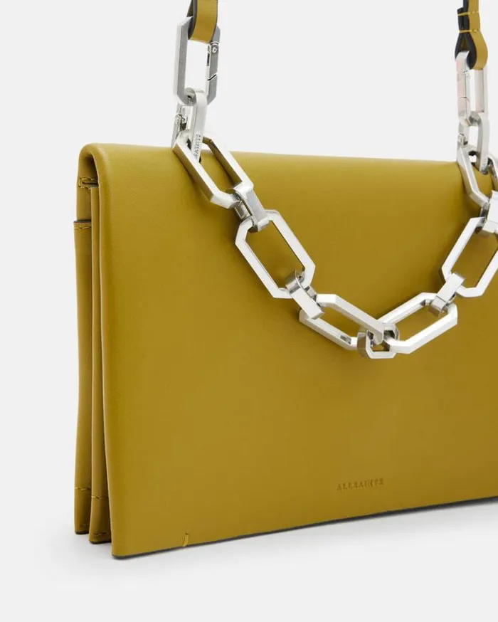 Yua Leather Removable Chain Clutch Bag Sap Green Women AllSaints Handbags and Wallets Yua Leather Removable Chain Clutch Bag Sap Green Women AllSaints Handbags and Wallets