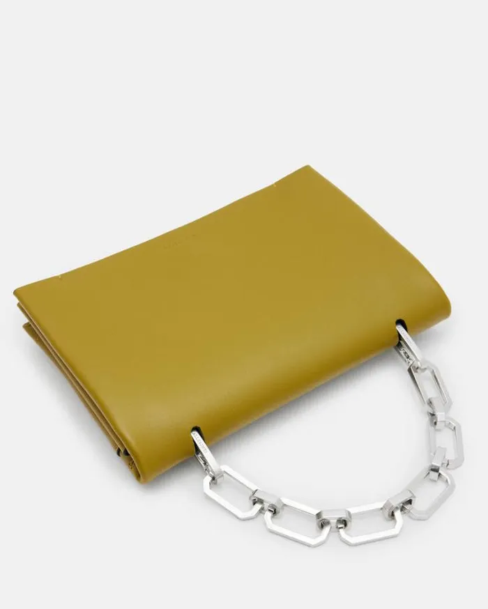 Yua Leather Removable Chain Clutch Bag Sap Green Women AllSaints Handbags and Wallets Yua Leather Removable Chain Clutch Bag Sap Green Women AllSaints Handbags and Wallets